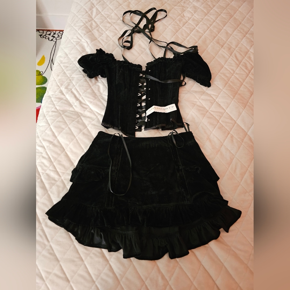Daisy Corset SET Top Drawer Steel Boned velvet corset And Skirt Size 2XL